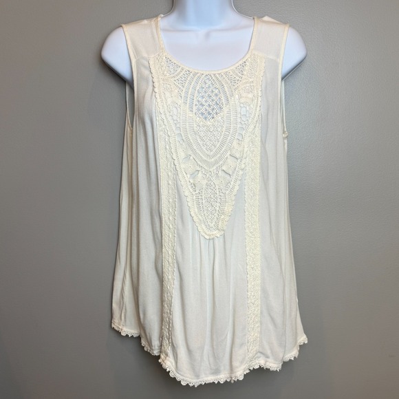 Knox Rose Tops - Knox Rose Ivory Crochet Lace Sleeveless Boho Tank Top Size Small Cottagecore Chi